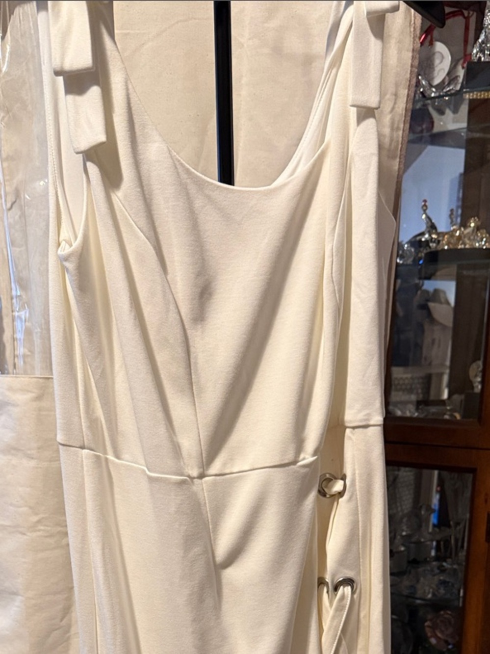 VENUS White Midi Dress with Side Lace-Up Detail